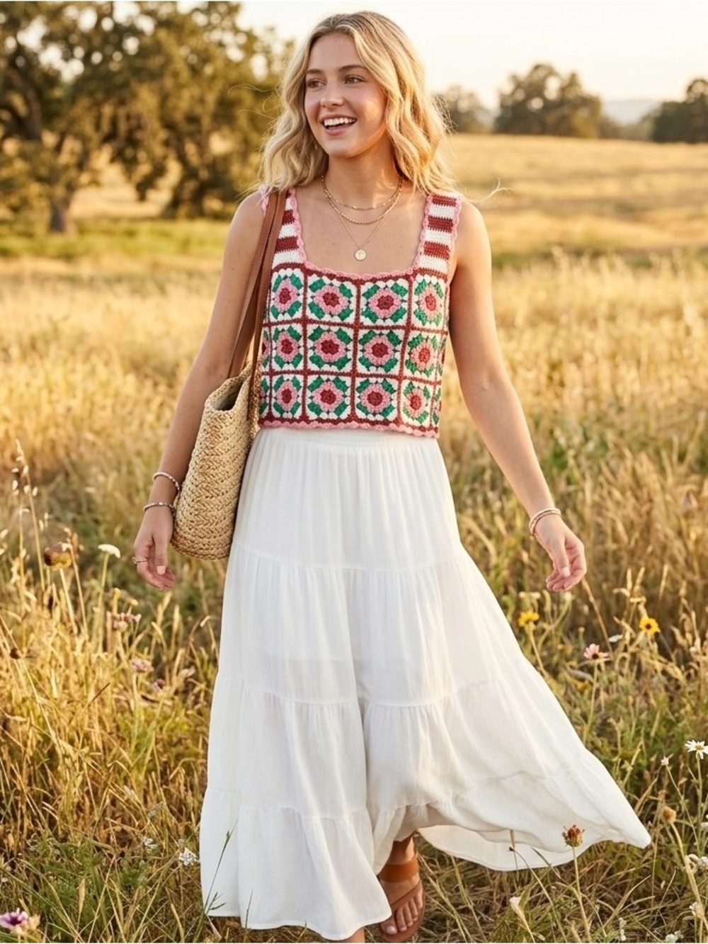 Crochet Altar'd State "Blossom" Sleeveless Crop Tank Top Boho Cottagecore